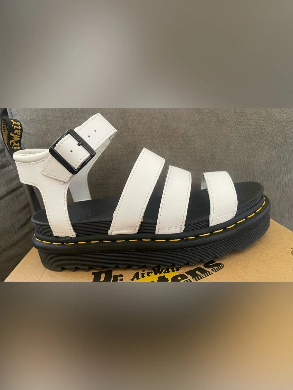 New Dr. Martens Blaire White Hydro Leather Sandals - Picture 7 of 11